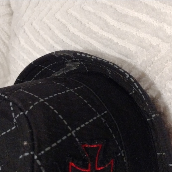 Granule Concept One Fedora Trilby Hat Black Check Crusader Cross Studded Grunge - Picture 7 of 13